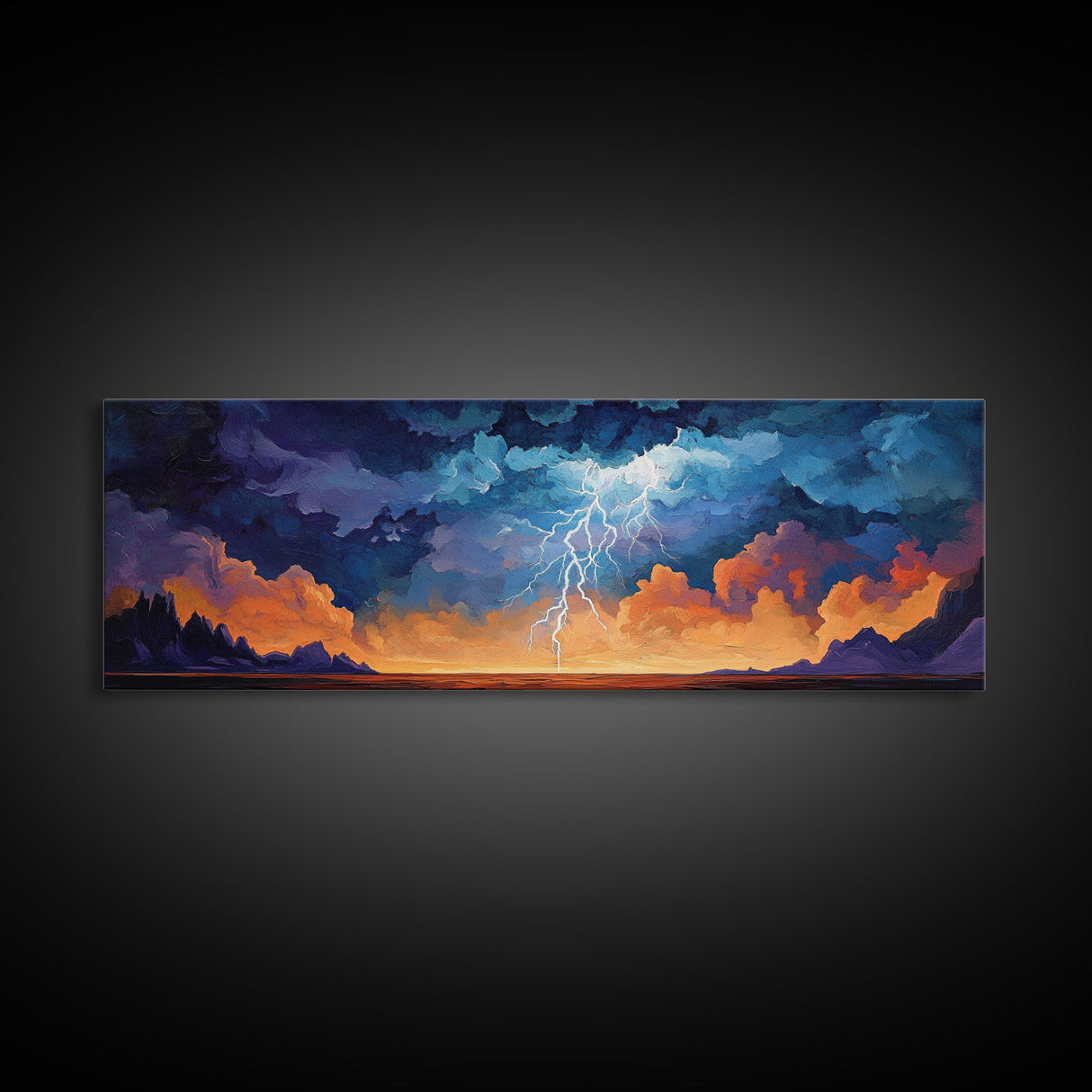 Lightning, Storm, Dramatic, Skyscape, Framed Canvas Print, Abstract Landscape Art, Dark Wall Art, Office Decor, Sky Painting