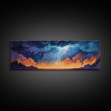 Lightning, Storm, Dramatic, Skyscape, Framed Canvas Print, Abstract Landscape Art, Dark Wall Art, Office Decor, Sky Painting