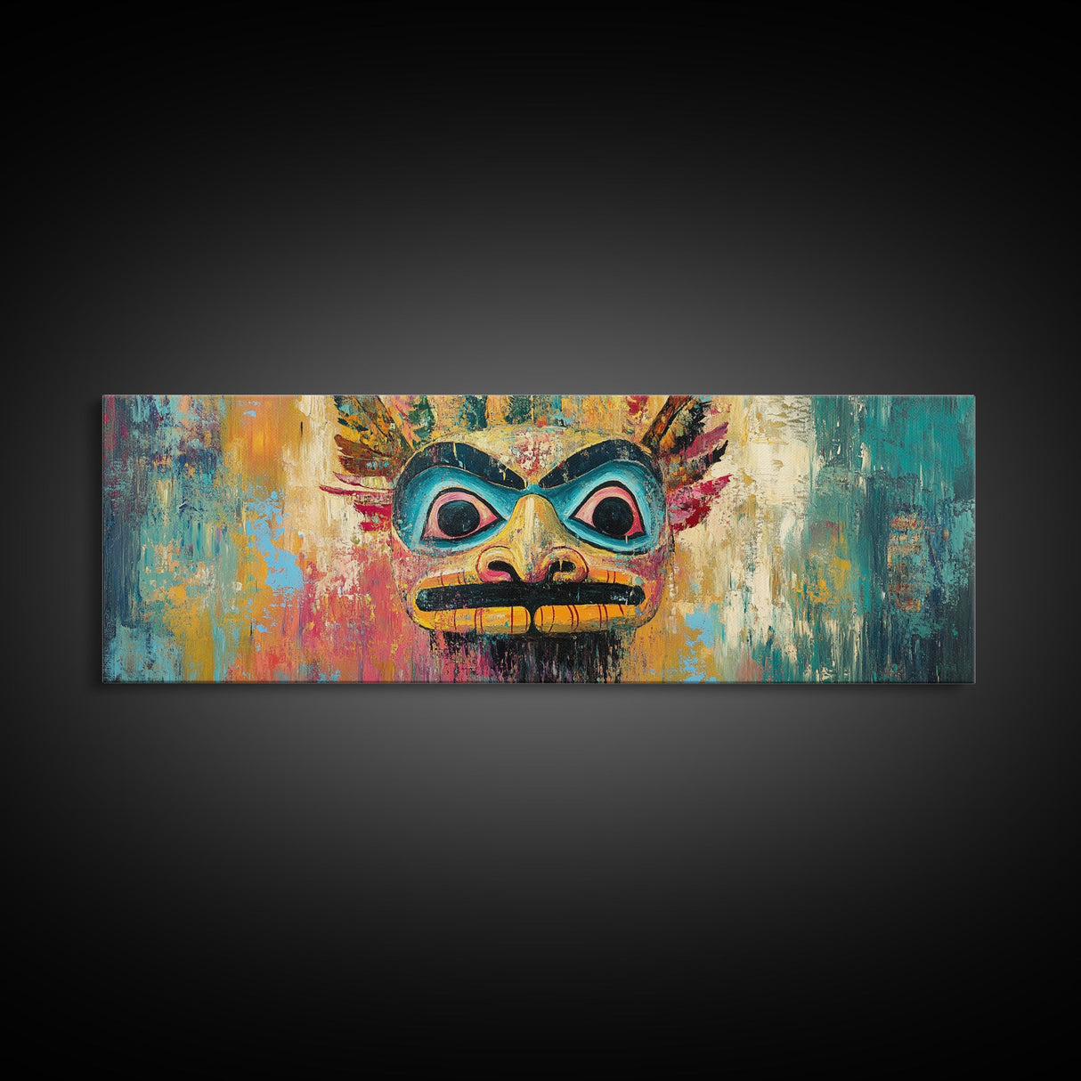 Tribal Mask, Vibrant Abstract, Bold Expressionism, Canvas Print, Boho Wall Art, Home Decor, Unique Artwork, Living Room Art
