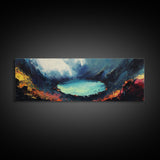 Volcanic Lake, Dramatic Scenery, Canvas Print, Dark Wall Art, Living Room Decor, Moody Landscape, Bold Colors, Office Wall Art