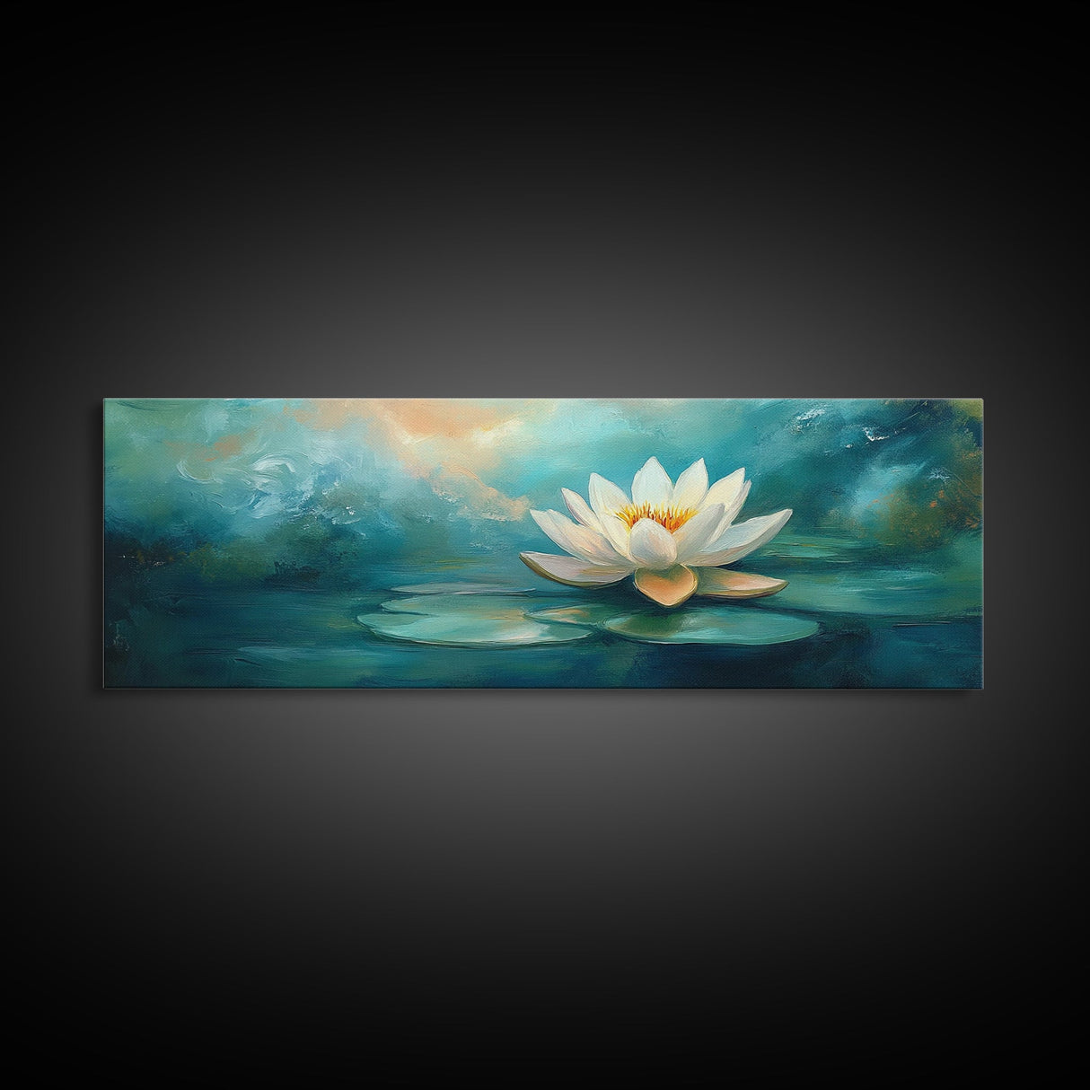 Lotus Flower, Tranquil Water, Canvas Print, Zen Wall Art, Meditation Room Decor, Calm Blue Painting, Bedroom Artwork, Boho Aesthetic
