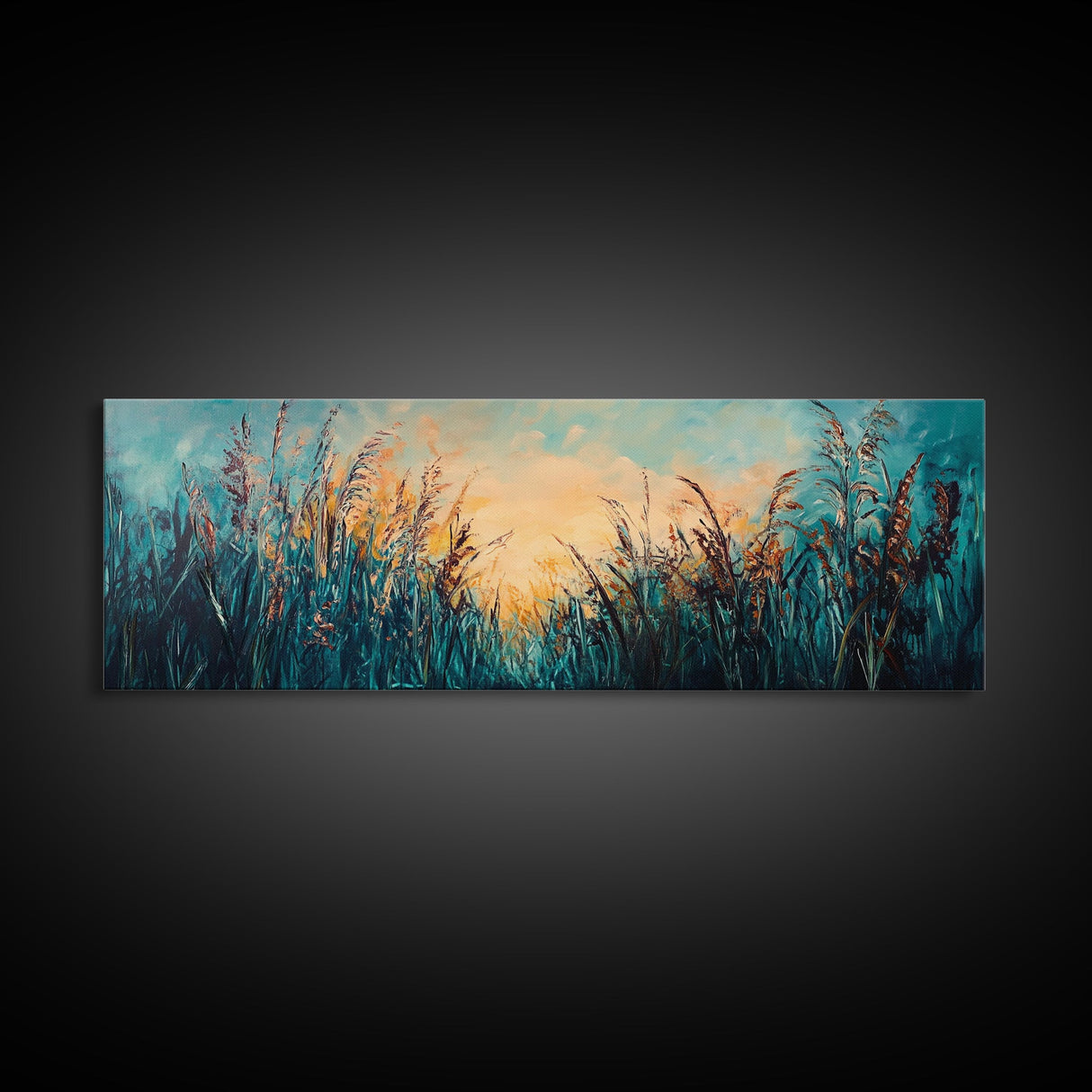 Wild Grass, Sunset Landscape Art, Serene Nature Painting, Farmhouse Wall Decor, Bedroom Wall Art, Home Print, Framed Canvas Print