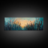 Wild Grass, Sunset Landscape Art, Serene Nature Painting, Farmhouse Wall Decor, Bedroom Wall Art, Home Print, Framed Canvas Print