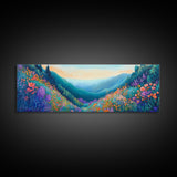 Mountain Wildflowers, Vibrant Landscape Art, Nature Painting, Cabin Wall Decor, Springtime Art, Living Room Print, Canvas Print