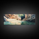Serene River Canyon Framed Canvas Print Nature Landscape Painting, Rustic Lodge Wall Art, Outdoor Adventure Decor, Water Scene Art