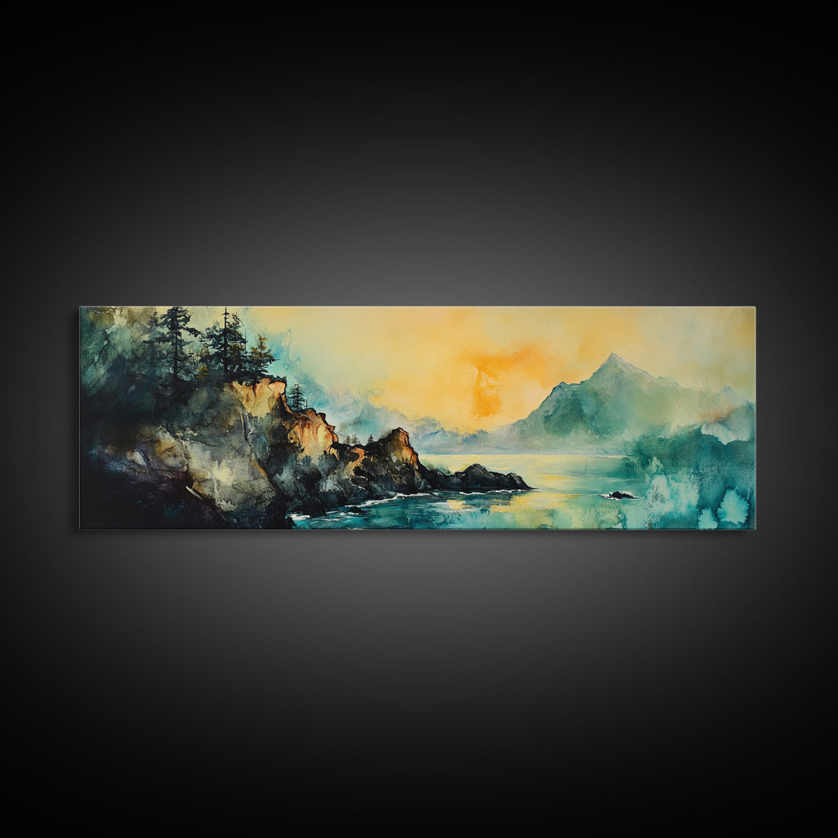 Coastal Cliff Sunset Canvas Print Atmospheric Nature Wall Art, Golden Hour Landscape, Relaxing Bedroom or Living Room Decor, Gift Idea