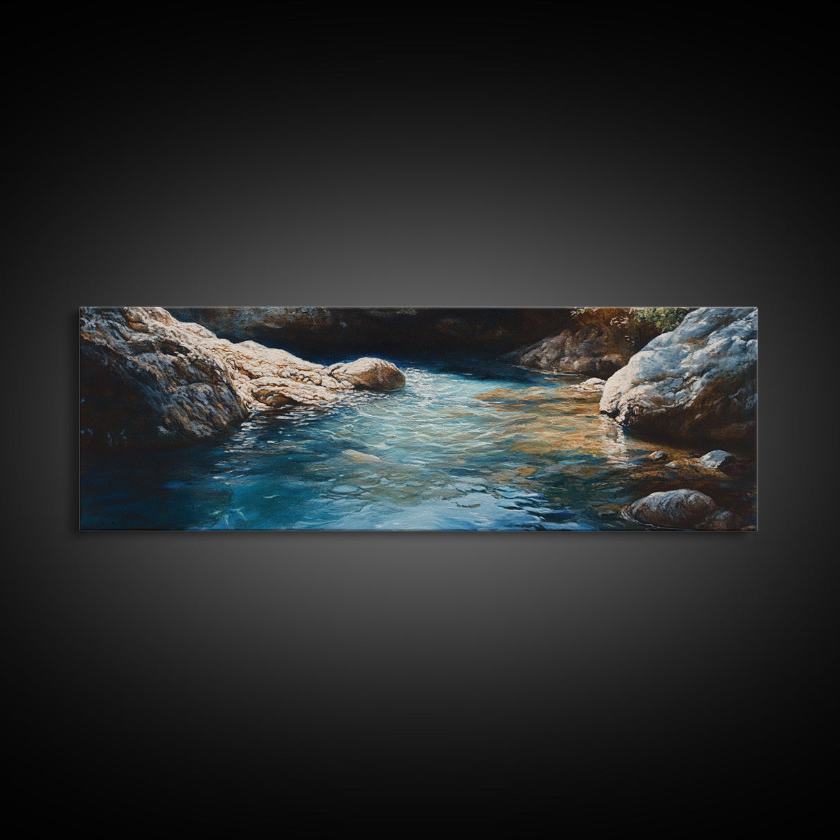 Tranquil Rocky Cove Canvas Print Nature Photography Wall Art, Serene Water Reflections, Modern Bedroom or Living Room Decor, Gift Idea