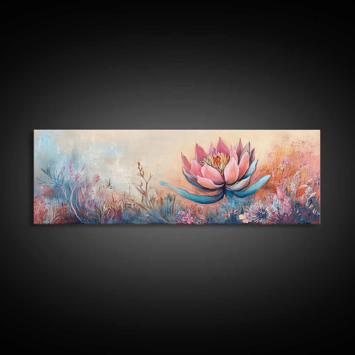 Print Blooming Lotus Flower Wall Art, Boho Floral Artwork, Feminine Botanical Decor, Bedroom Art, Pink and Blue Painting
