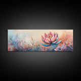 Print Blooming Lotus Flower Wall Art, Boho Floral Artwork, Feminine Botanical Decor, Bedroom Art, Pink and Blue Painting
