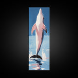 Leaping Dolphin, Ocean Wildlife, Canvas Print, Beach House Wall Art, Blue Coastal Aesthetic, Marine Life Art, Living Room Decor