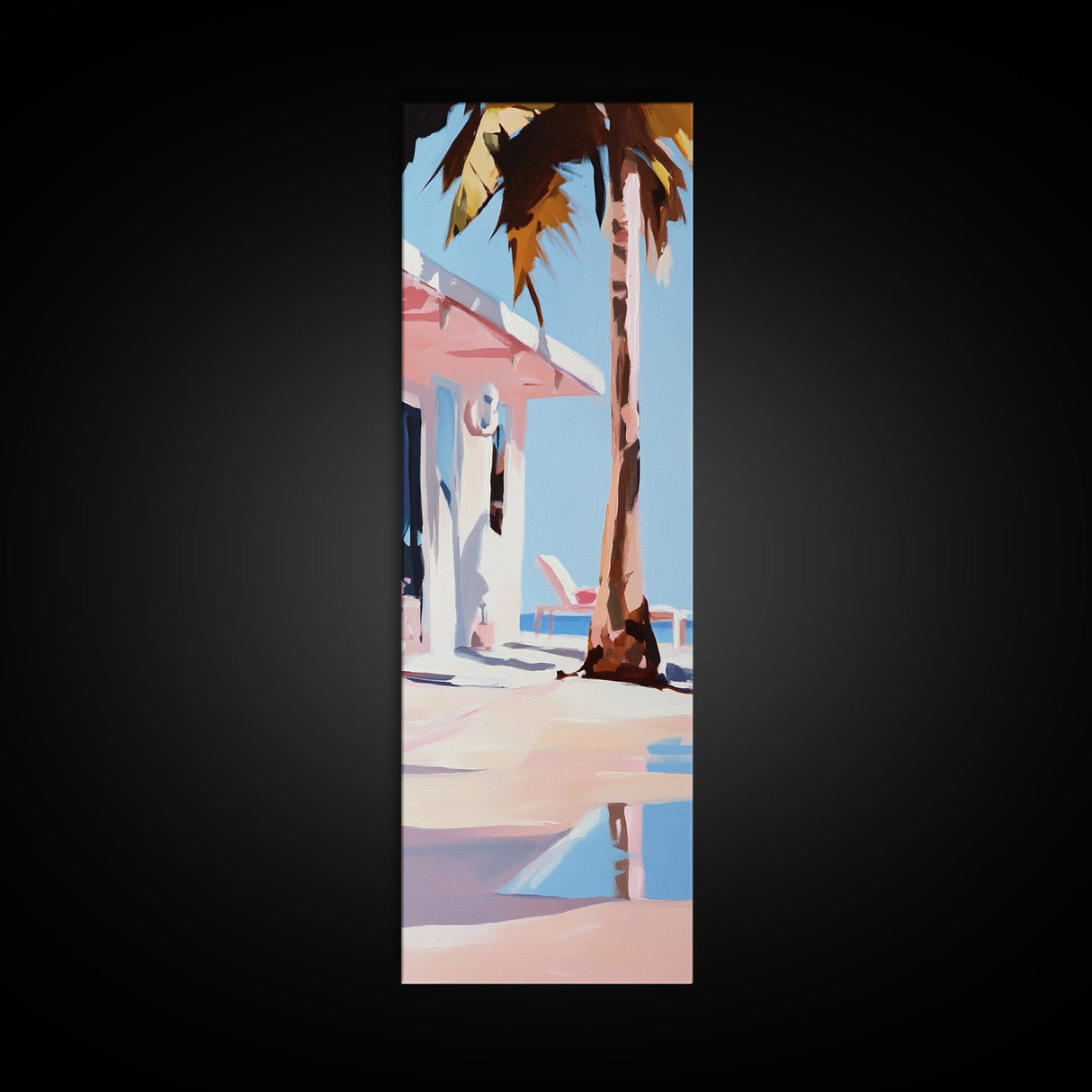 Palm Tree Getaway, Tropical Beach, Coastal Aesthetic, Framed Canvas Print, Modern Minimalist, Relaxing Home Decor, Bedroom Wall Art