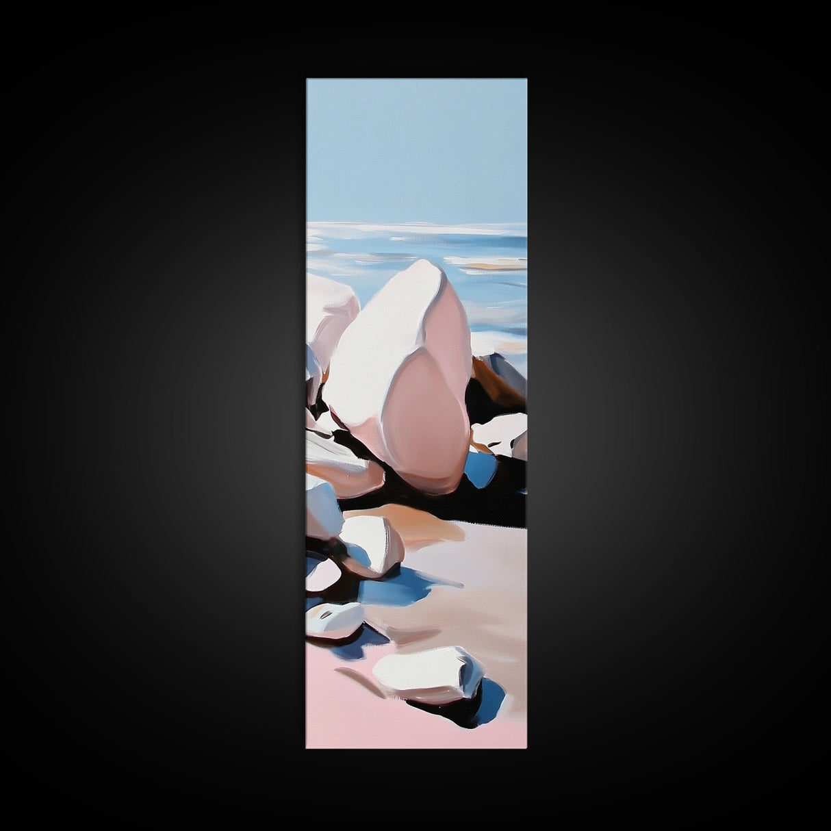 Coastal Rocks, Ocean Wall Art, Minimalist Seascape, Blue and White Decor, Beach House Aesthetic, Modern Landscape, Canvas Print