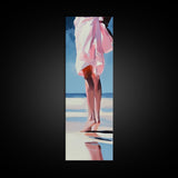 Barefoot Beach Walk, Pink Dress, Coastal Elegance, Framed Canvas Print, Summer Art, Bedroom or Entryway Decor, Relaxing Aesthetic