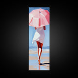 Woman with Umbrella, Summer Vibes, Framed Canvas Print, Coastal Minimalist, Soft Pastel Art, Relaxing Wall Art, Living Room Decor