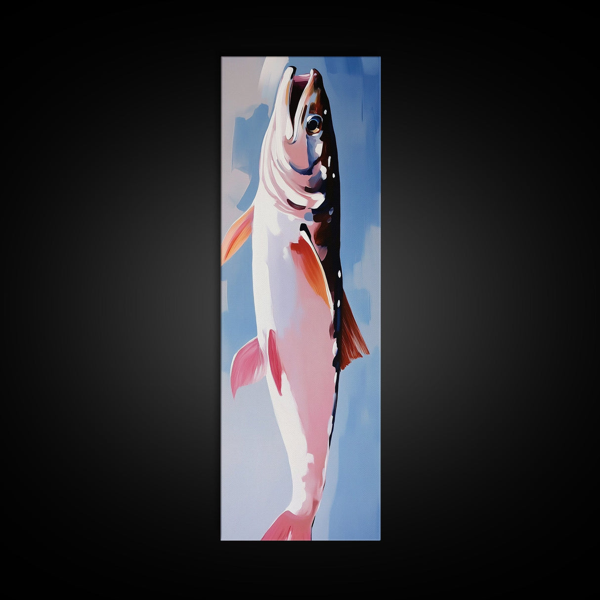 Trout Fish Art, Rustic Fishing Decor, Nature Wildlife Painting, Modern Minimalist Blue, Cabin Lodge Wall Art, Canvas Print
