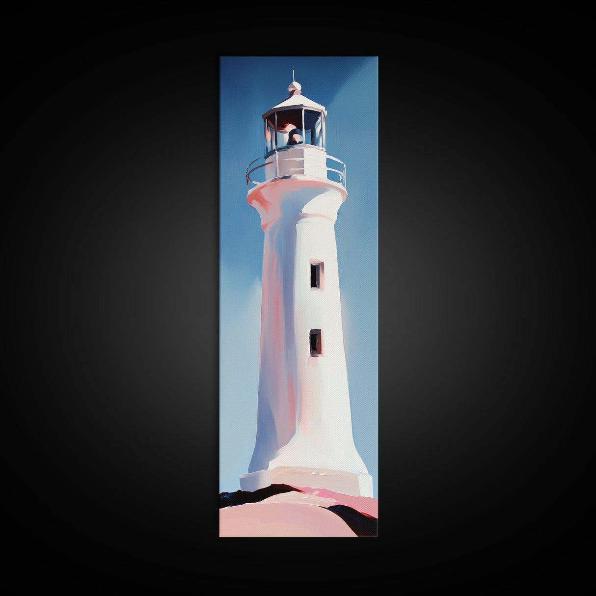 Lighthouse, Coastal Art, Nautical, Beach House Decor, Ocean Wall Art, Minimalist Seascape, Blue Wall Art, Framed Canvas Print