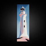 Lighthouse, Coastal Art, Nautical, Beach House Decor, Ocean Wall Art, Minimalist Seascape, Blue Wall Art, Framed Canvas Print