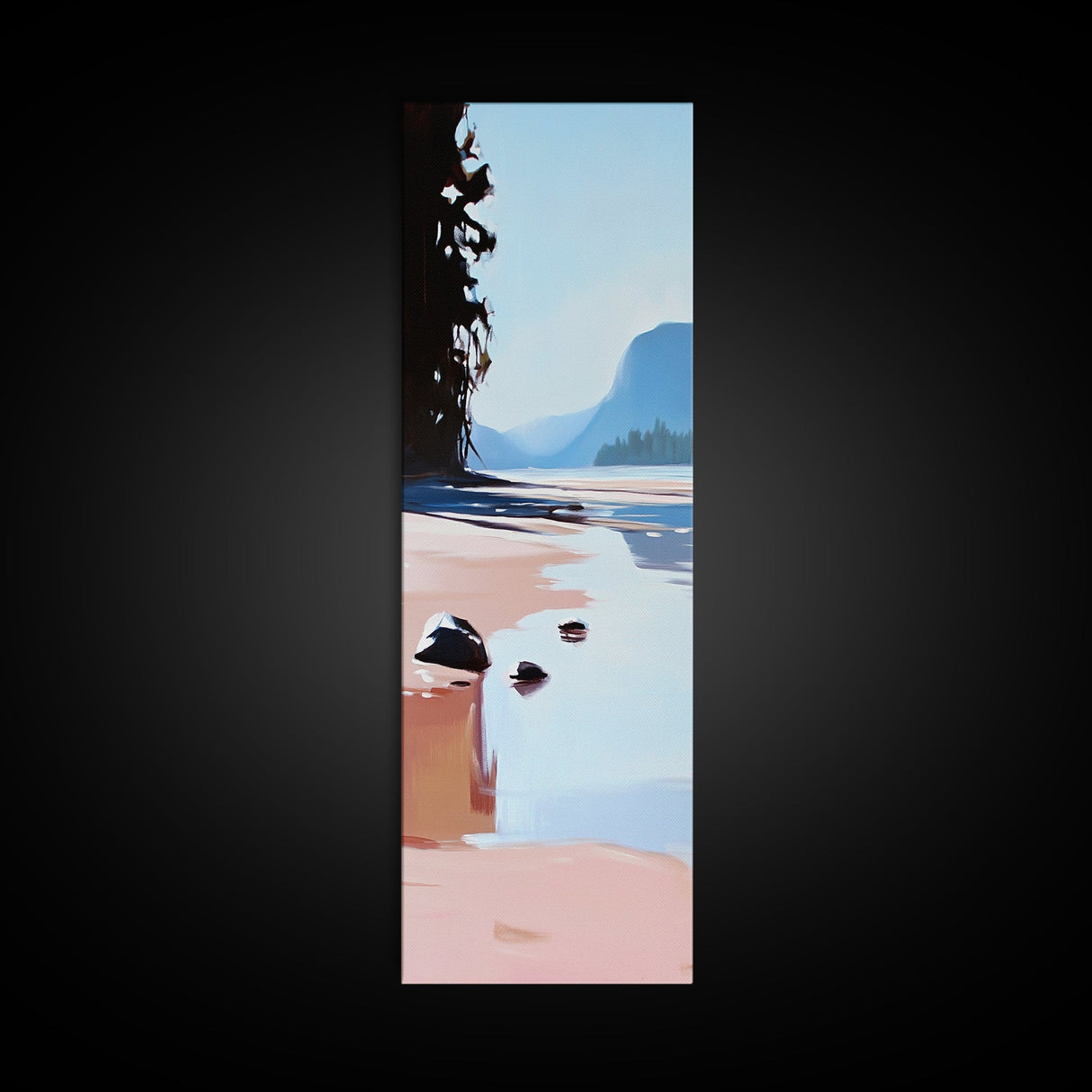 Serene Beach, Minimalist Landscape, Abstract Nature, Framed Canvas Print, Coastal Wall Art, Soft Blue and Pink, Living Room Wall Art
