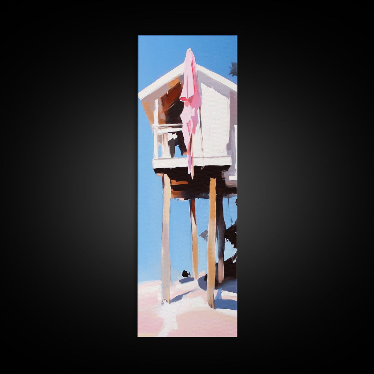 Beach Hut, Coastal Home, Seaside Escape, Nautical Decor, Ocean View, Warm Pastels, Beach House Art, Framed Canvas Print