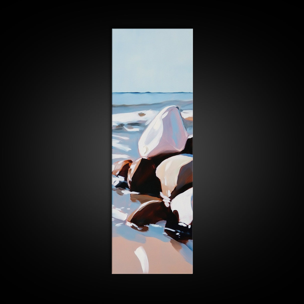 Ocean Rocks, Serene Shore, Tranquil View, Framed Canvas Print, Coastal Wall Art, Minimalist Painting, Bathroom Decor, Zen Art, Gift