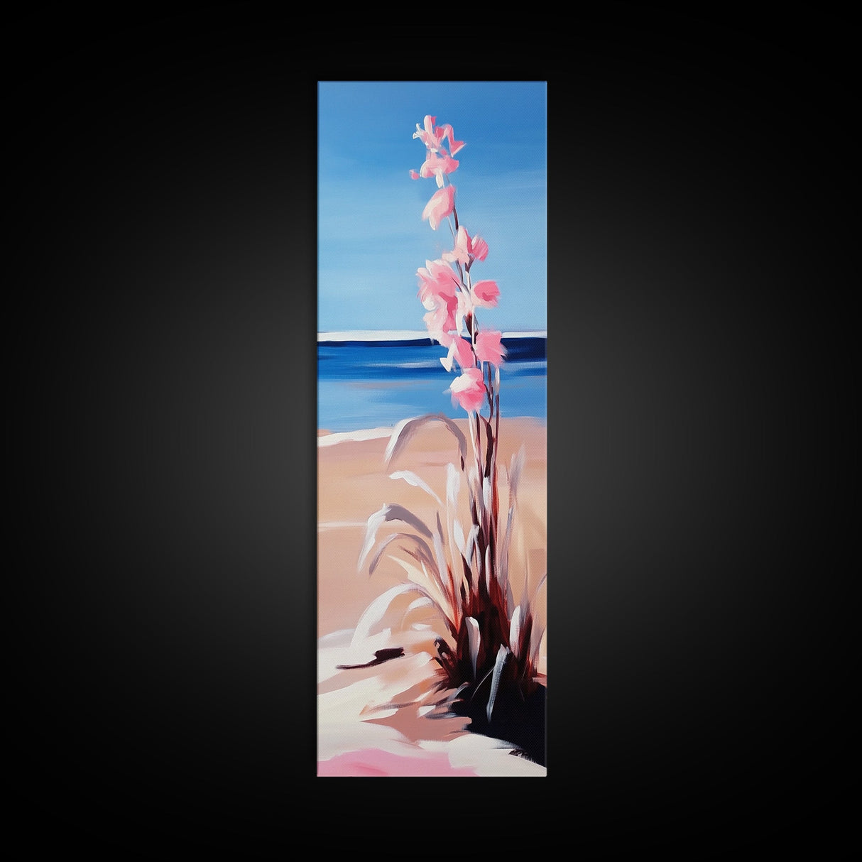 Beach Flowers, Ocean View, Coastal Art, Framed Canvas Print, Boho Seascape, Serene Landscape, Minimalist Beach Decor, Living Room Art