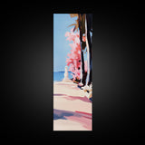 Coastal Walk, Pink Blossom, Vibrant Tree Art, Canvas Print, Beach Pathway, Spring Landscape, Serene Wall Art, Living Room Decor