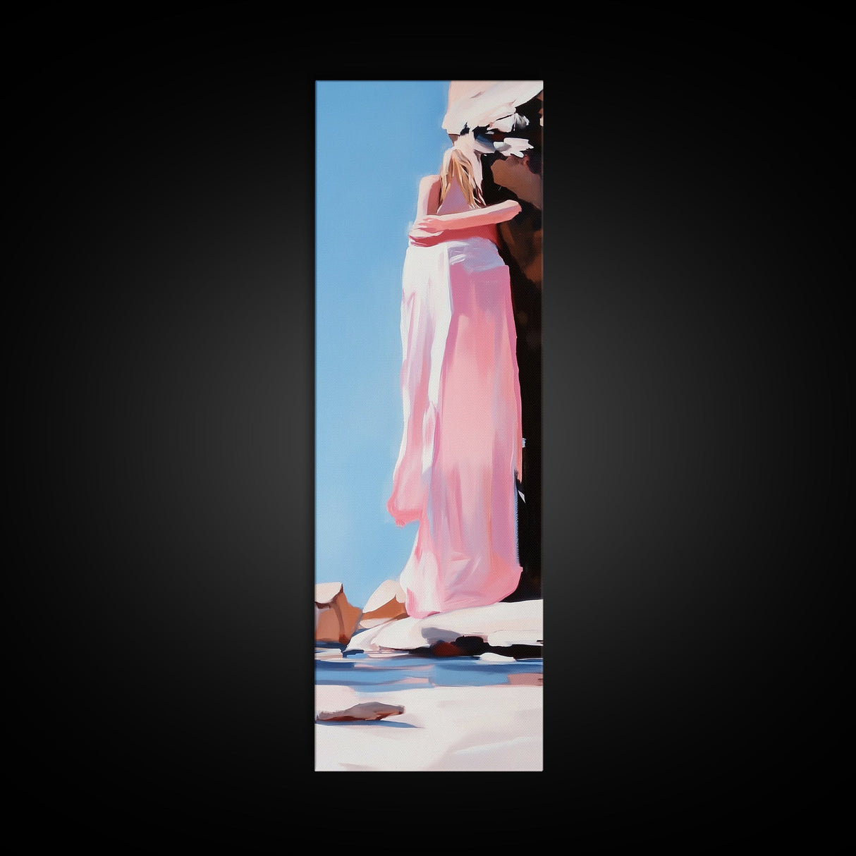 Embracing Couple, Romantic Wall Art, Beach Sunset, Minimalist Love Art, Framed Canvas Print, Dreamy Home Decor, Modern Aesthetic