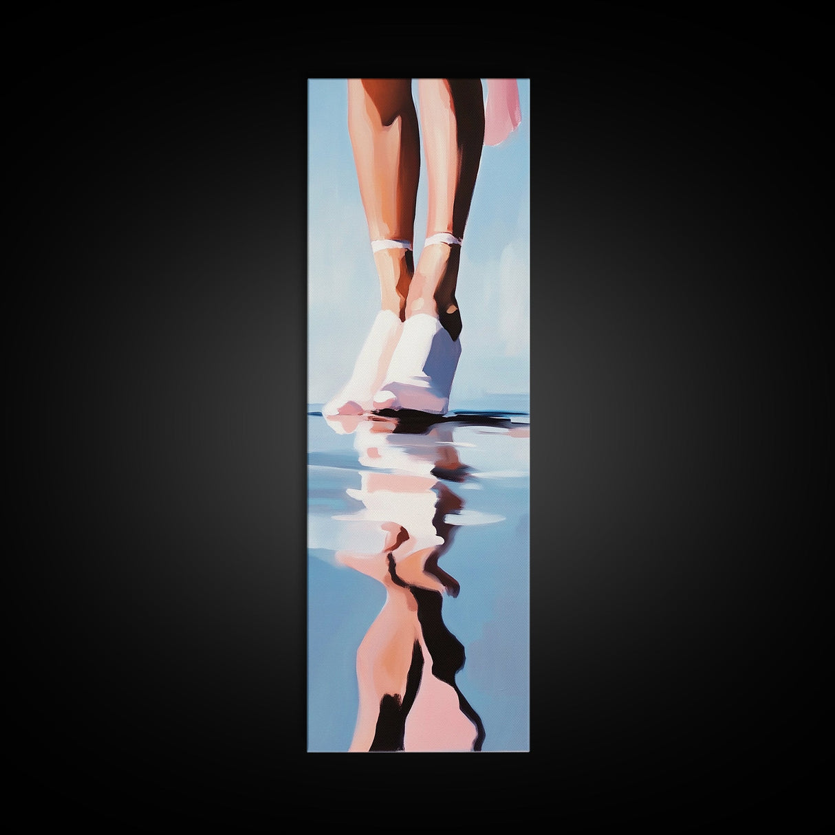 Ballet Feet, Water Reflection, Framed Canvas Print, Elegant Dance Art, Feminine Bedroom Decor, Pastel Aesthetic, Minimalist Wall Art