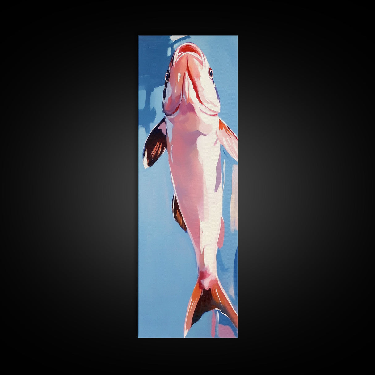 Abstract Fish, Coastal Art, Ocean Life Painting, Framed Canvas Print, Minimalist Marine Decor, Blue and Pink Aesthetic, Beach House Art