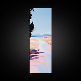 Country Road, Pastel Landscape Art, Rustic Farmhouse Wall Decor, Minimalist Painting, Serene Nature Scene, Living Room Framed Canvas Print