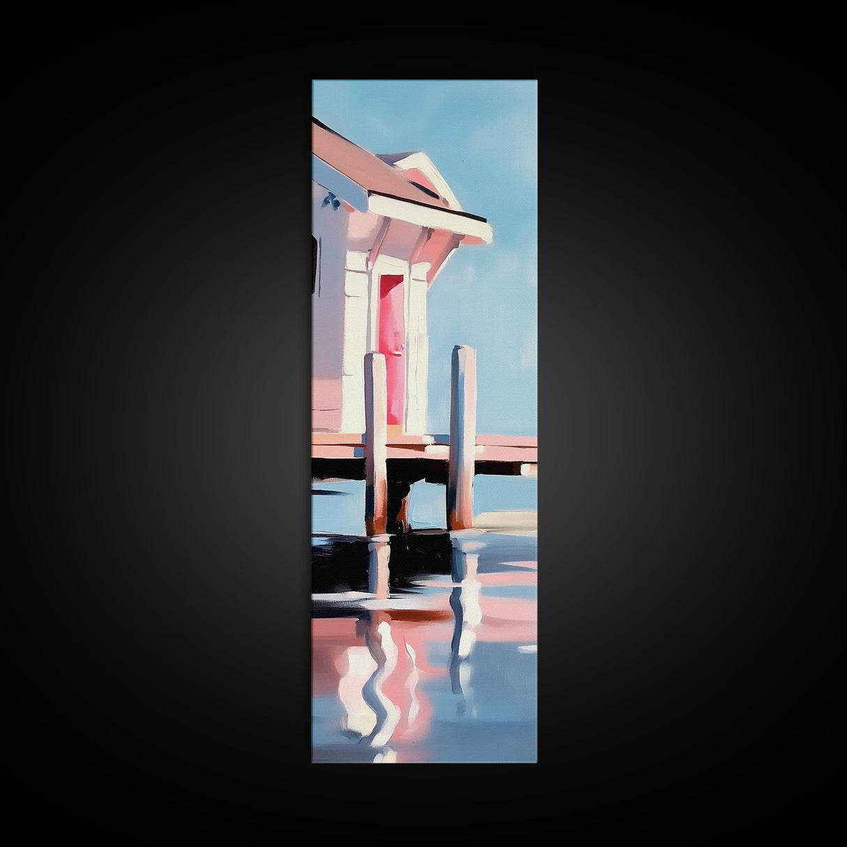 Dock House, Coastal Wall Art, Beach House Decor, Nautical Artwork, Ocean Reflection, Seaside Art, Living Room Art, Canvas Print
