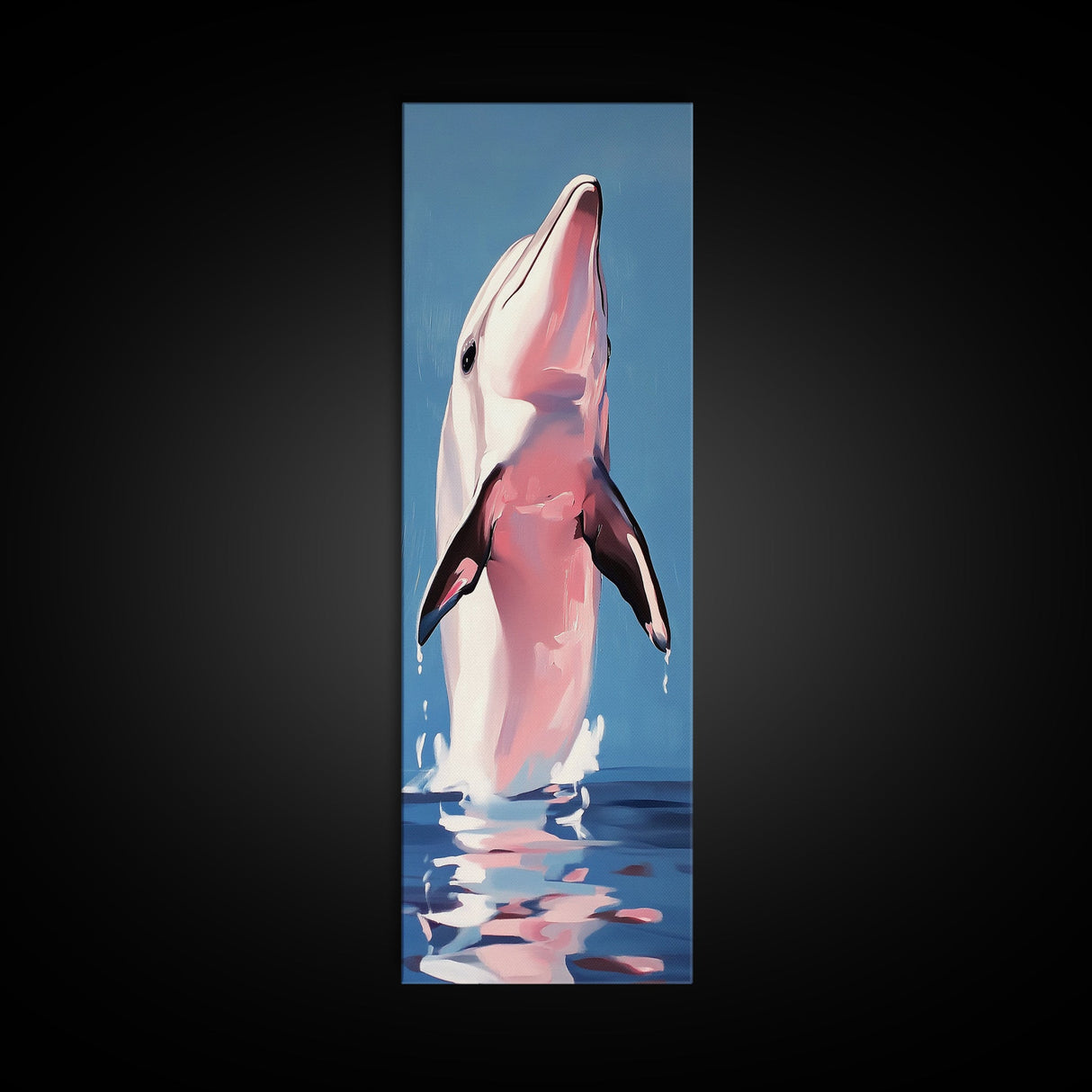 Jumping Dolphin, Ocean Wall Art, Coastal Decor, Beach House Painting, Marine Life Art, Nautical Artwork, Framed Canvas Print