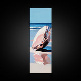 Seashell, Ocean, Beach Art, Coastal, Minimalist, Blue, White, Natural Decor, Modern Home, Bathroom, Framed Canvas Print