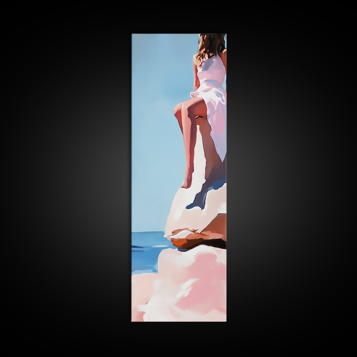 Seaside Muse, Minimalist Beach Art, Boho Coastal Wall Decor, Serene Ocean View, Contemporary Painting, Canvas Print, Bedroom Wall Art