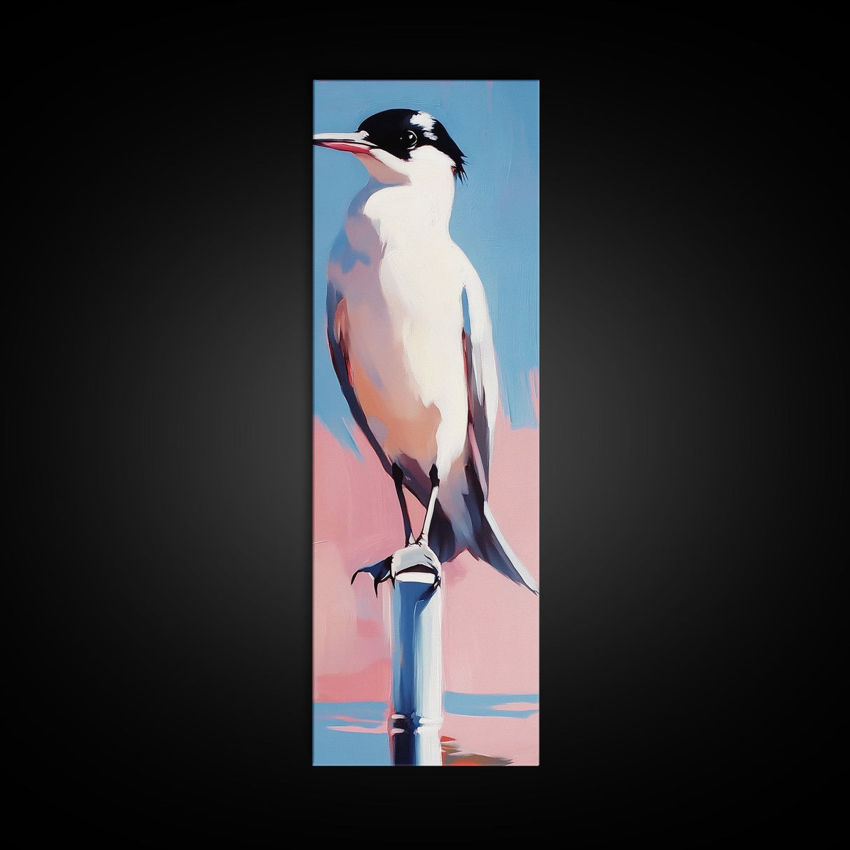 Seabird, Coastal Nature Art, Serene Beach Scene, Pastel Blue Pink, Minimalist Bird Painting, Nautical Wall Decor, Framed Canvas Print
