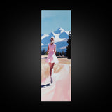 Mountain Runner, Pink Dress, Scenic Landscape Art, Framed Canvas Print, Minimalist Wall Art, Nature Lover, Bedroom Wall Art