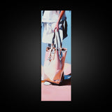 Chic Tote Bag, Fashion Illustration, Feminine Art, Pastel Minimalist Art, Modern Wall Decor, Stylish Bedroom, Framed Canvas Print