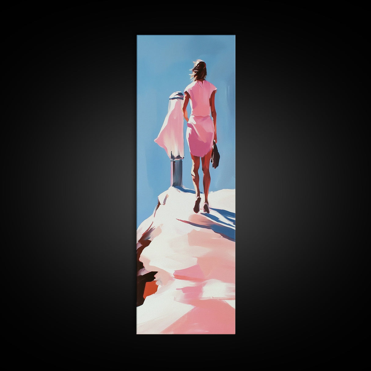 Fashion Model Walking, Feminine Wall Art, Chic Bedroom Decor, Soft Pastel Aesthetic, Minimalist Fashion Illustration, Canvas Print