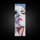 Masked Woman Portrait, Surreal Face Art, Abstract Feminine Painting, Contemporary Wall Art, Modern Aesthetic, Framed Canvas Print