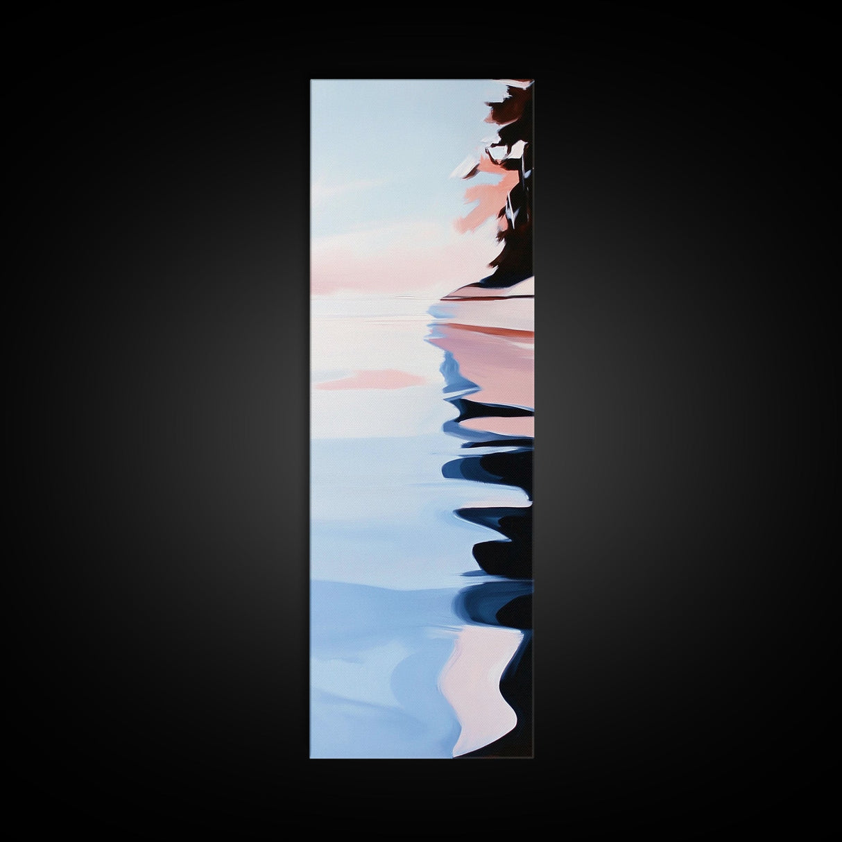 Serene Lake Reflection, minimalist art, modern landscape, abstract water painting, calming decor, bedroom wall art, framed canvas print