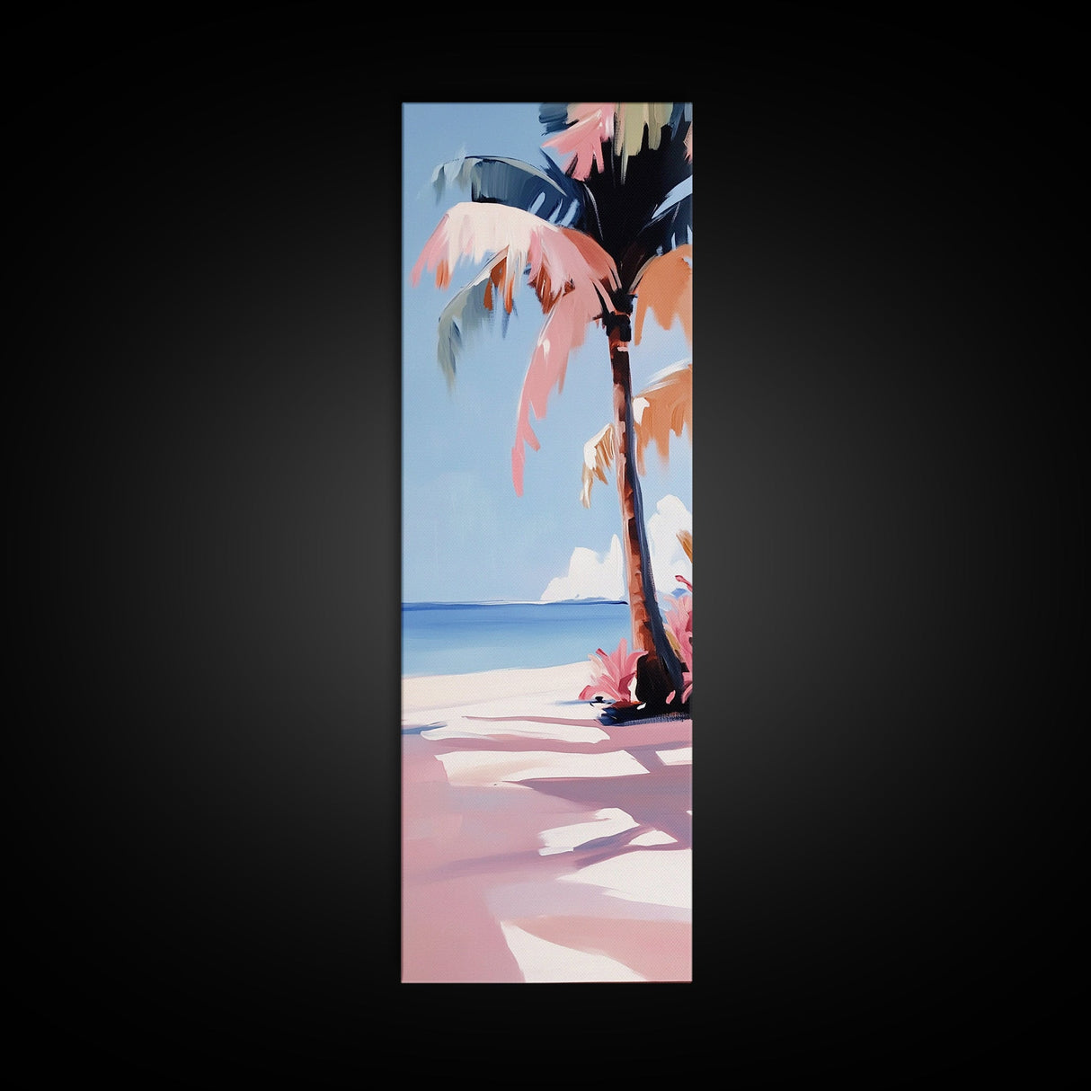 Palm Tree, Coastal Wall Art, Tropical Decor, Canvas Print, Beach House Art, Boho Aesthetic, Island Vibes, Blue and Pink Art, Relaxing Scene