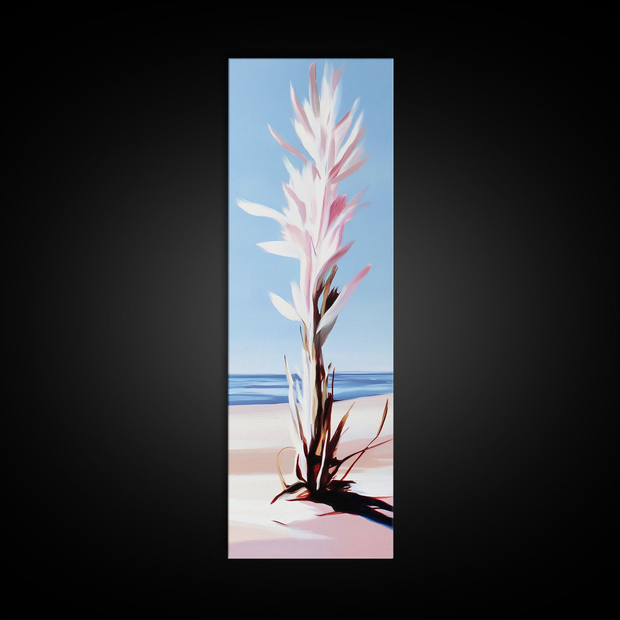 Abstract Plant, Coastal Art, Minimalist Painting, Canvas Print, Beach Inspired, Blue and Pink Decor, Modern Home Accent, Tranquil Design