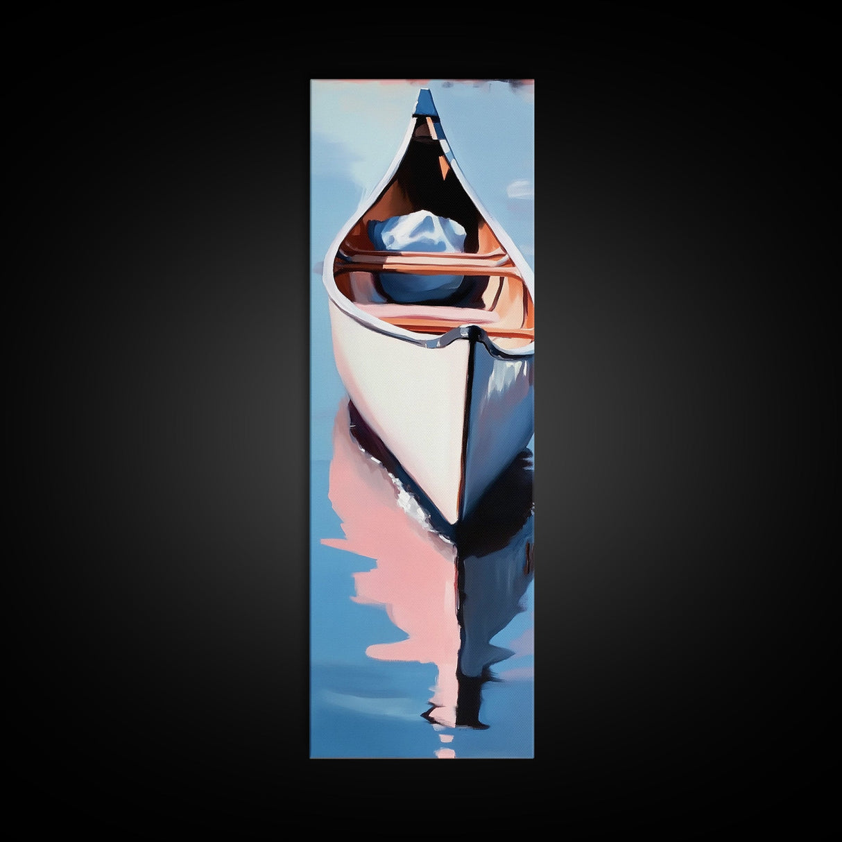 Canoe on Water, peaceful lake scene, wilderness art, adventure painting, modern minimalism, nature lover’s decor, framed canvas print
