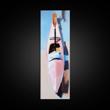 Kayak on Sand, adventure art, beach lover’s decor, soft pastel painting, nature wall art, modern boho aesthetic, framed canvas print