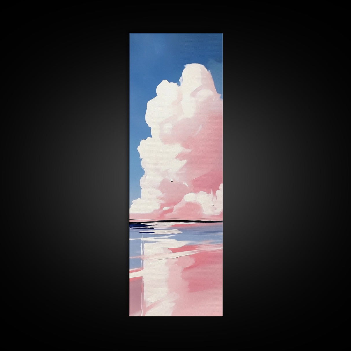 Dreamy Sky, Cotton Candy Clouds, Tranquil Seascape, Framed Canvas Print, Soft Pastel Art, Minimalist Ocean Decor, Bedroom Wall Art