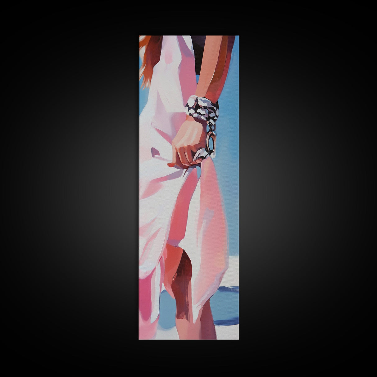 Elegant Woman, Fashion Illustration, Chic Wall Art, Framed Canvas Print, Pink and White, Modern Minimalist, Dressing Room Decor