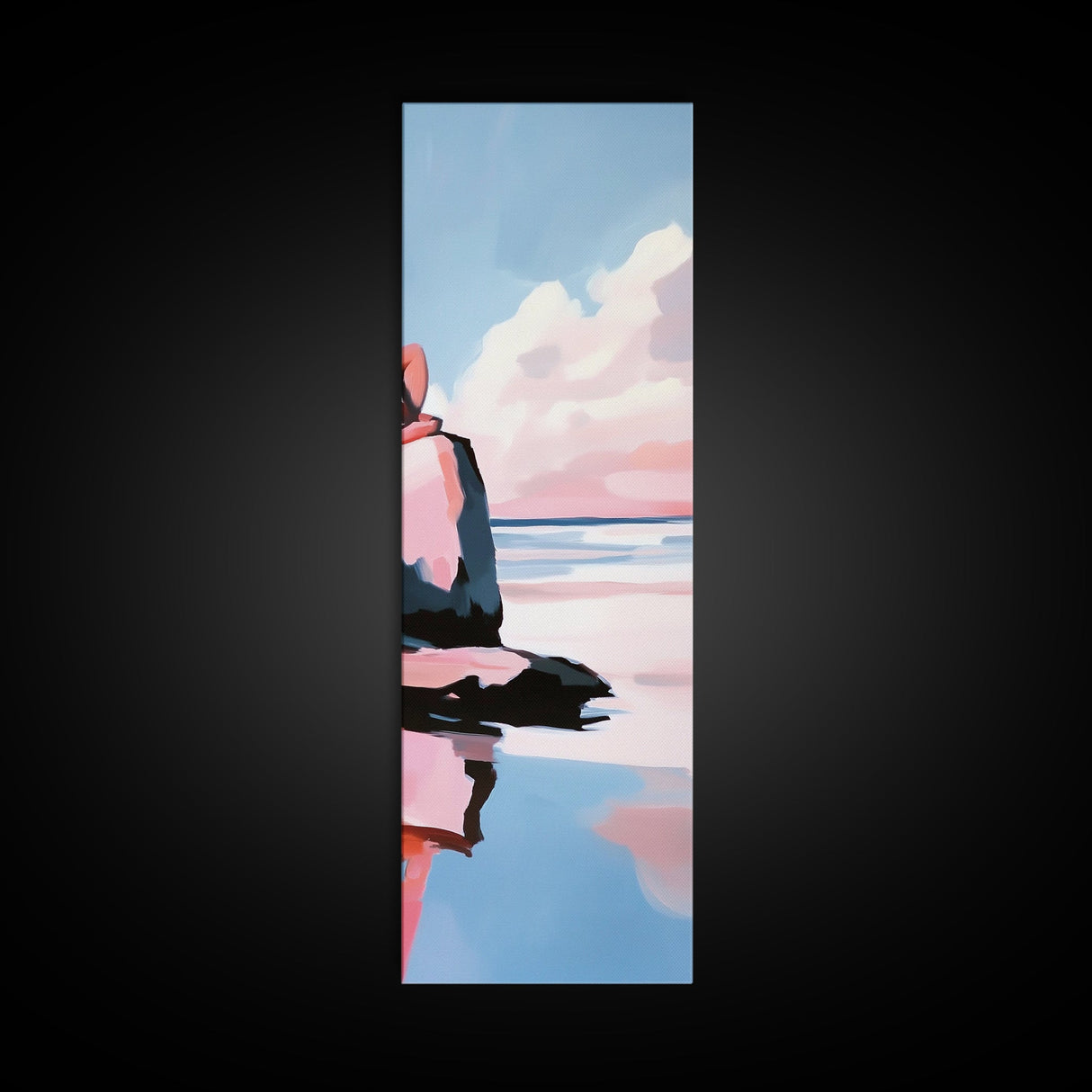 Sunset Beach Reflection, Dreamy Ocean Scene, Coastal Wall Art, Framed Canvas Print, Tranquil Landscape, Minimalist Home Decor