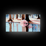 Reflection, Pink Trees, Winter, Framed Canvas Print, Modern Nature Art, Minimalist Wall Art, Cozy Home Decor, Fall Living Room Art