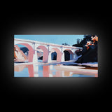 Bridge Reflection, Scenic River, Pastel Landscape, Canvas Print, Architecture Art, Living Room Wall Art, Minimalist Water Scene, Travel Art
