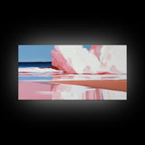 Ocean Wave, Pink Surf, Beach Reflection, Framed Canvas Print, Coastal Wall Art, Modern Minimalist Decor, Living Room Wall Art, Pastel Tones